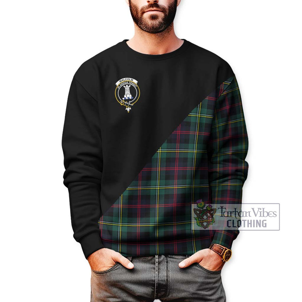 Malcolm Modern Tartan Sweatshirt with Family Crest and Military Logo Style Unisex - Tartanvibesclothing Shop