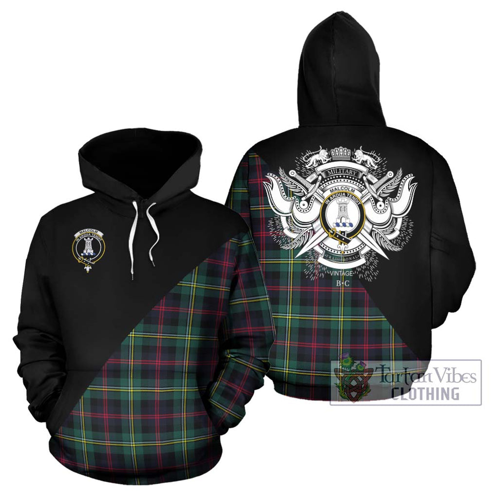 Malcolm Modern Tartan Hoodie with Family Crest and Military Logo Style Zip Hoodie - Tartanvibesclothing Shop