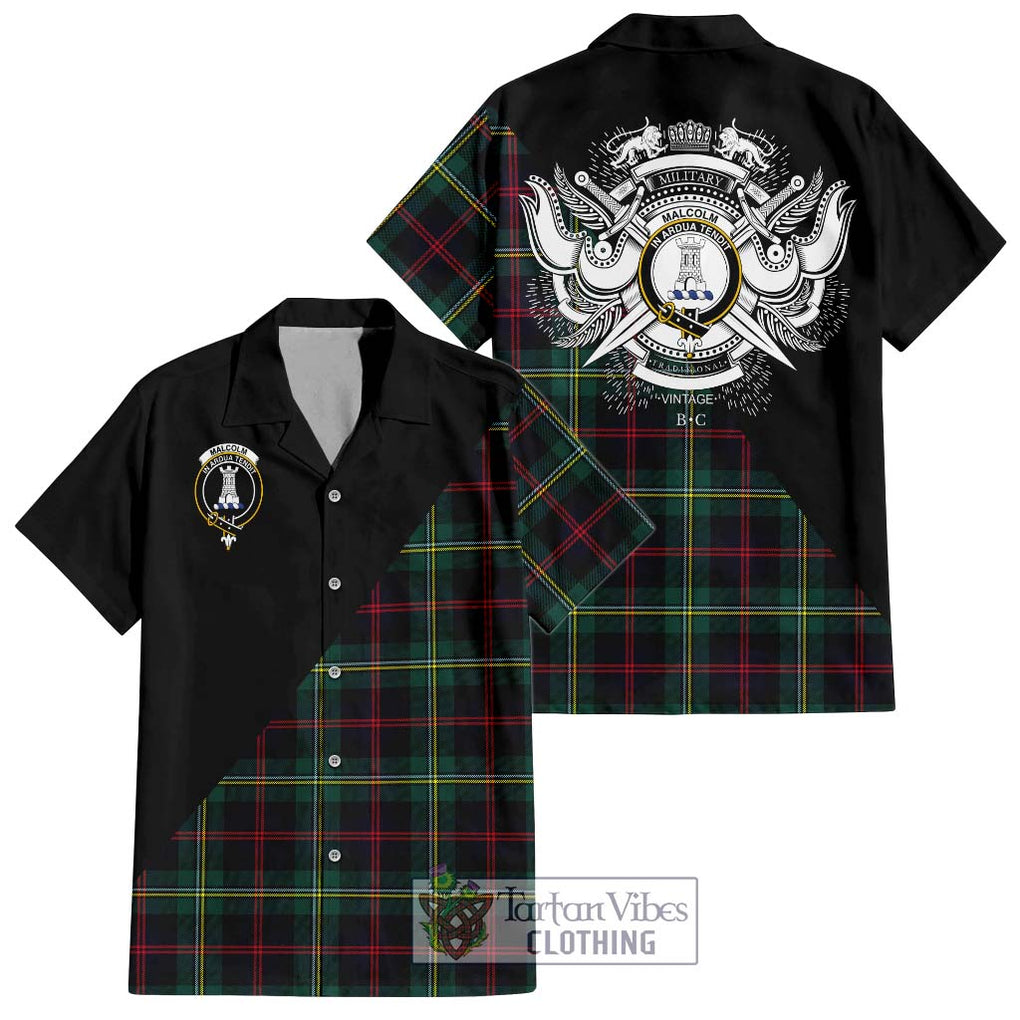 Malcolm Modern Tartan Short Sleeve Button Shirt with Family Crest and Military Logo Style Kid - Tartanvibesclothing Shop