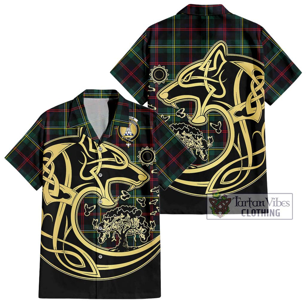 Malcolm Modern Tartan Short Sleeve Button Shirt with Family Crest Celtic Wolf Style Kid - Tartan Vibes Clothing