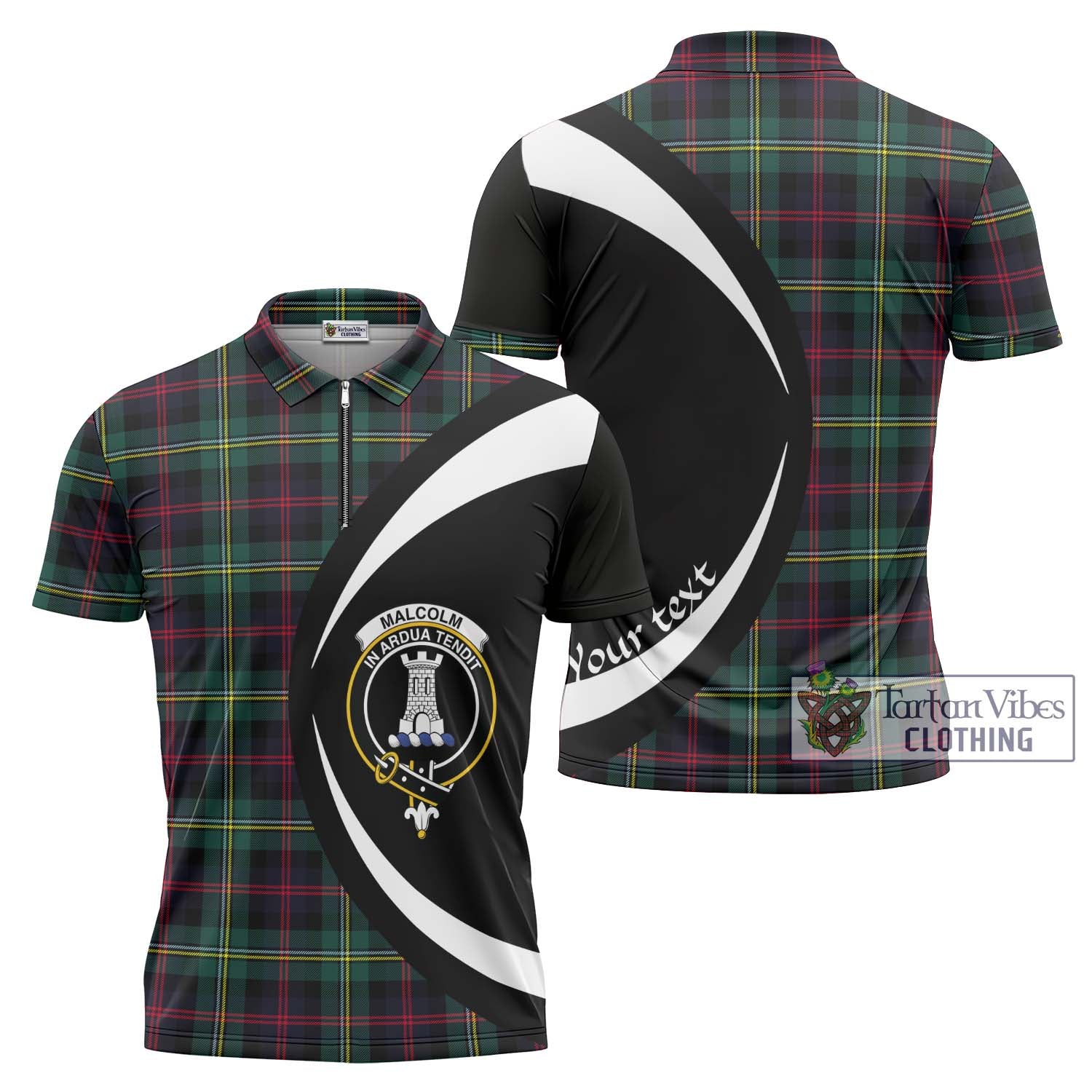 Tartan Vibes Clothing Malcolm Modern Tartan Zipper Polo Shirt with Family Crest Circle Style