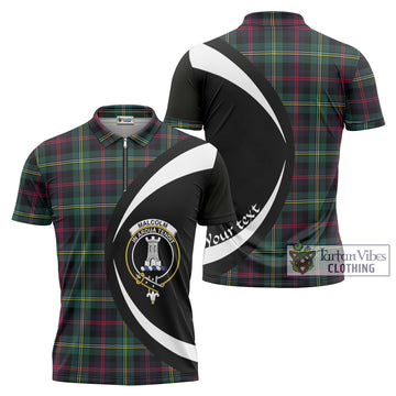 Malcolm Modern Tartan Zipper Polo Shirt with Family Crest Circle Style