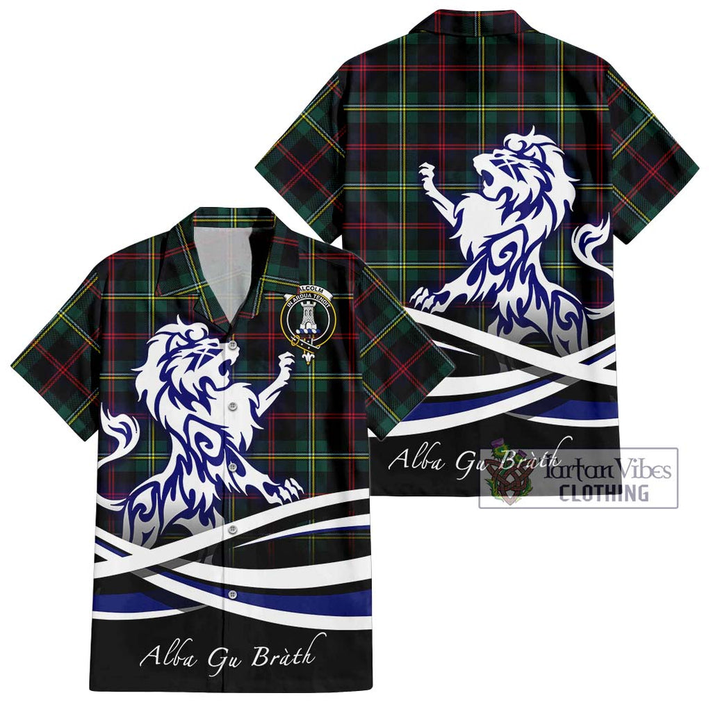 Malcolm Modern Tartan Short Sleeve Button Shirt with Alba Gu Brath Regal Lion Emblem Kid - Tartanvibesclothing Shop