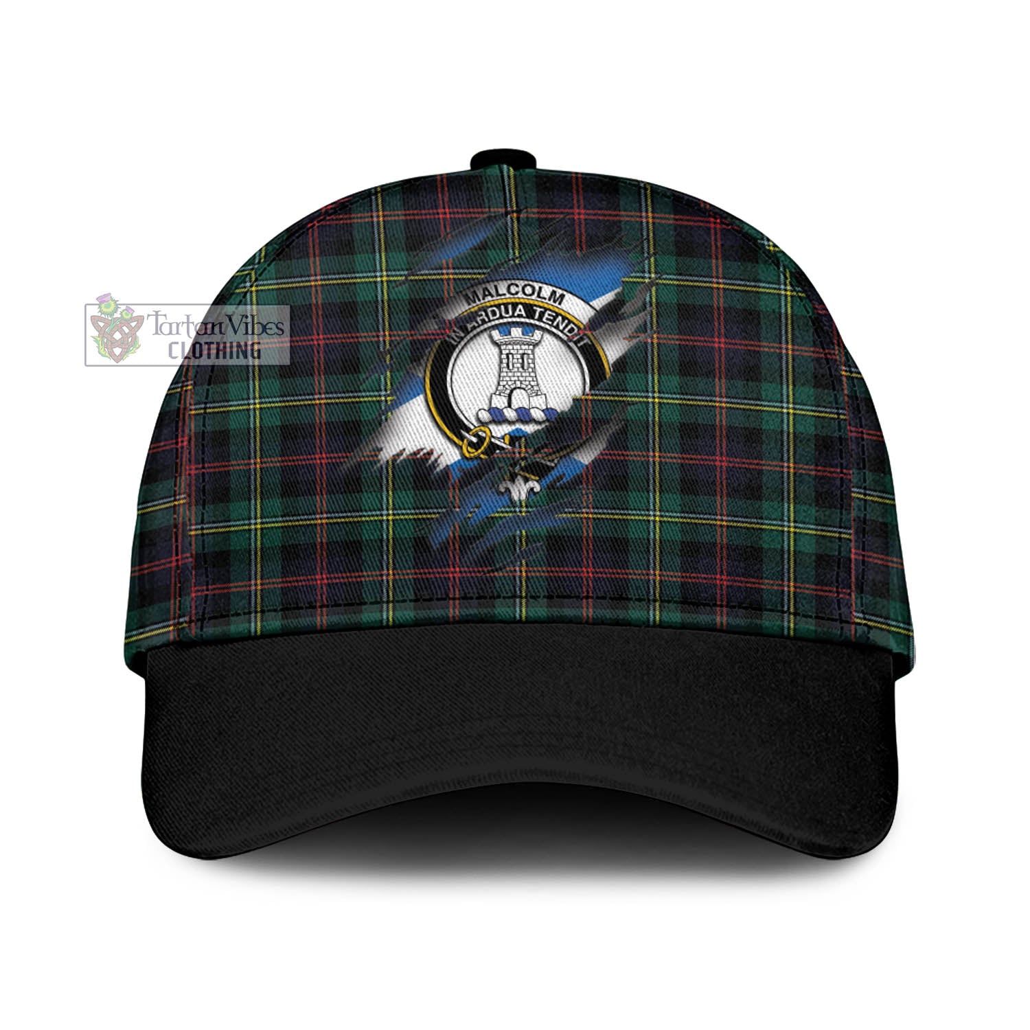 Tartan Vibes Clothing Malcolm Modern Tartan Classic Cap with Family Crest In Me Style
