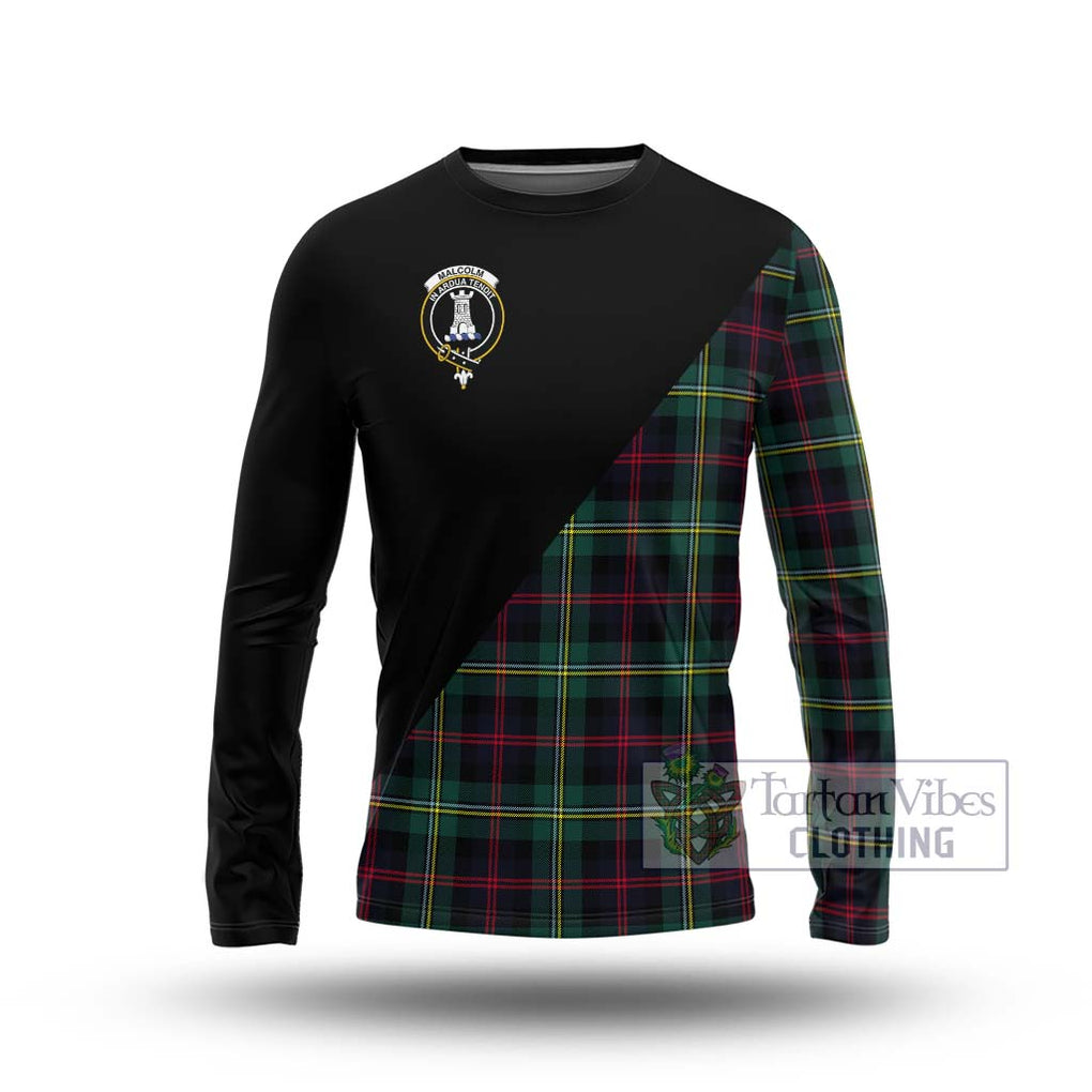 Malcolm Modern Tartan Long Sleeve T-Shirt with Family Crest and Military Logo Style Unisex - Tartanvibesclothing Shop