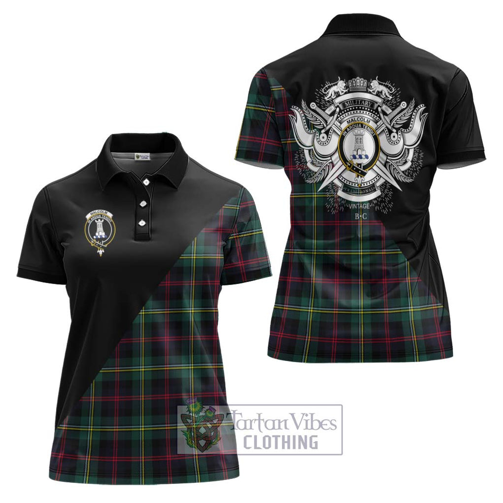 Malcolm Modern Tartan Women's Polo Shirt with Family Crest and Military Logo Style Women - Tartanvibesclothing Shop