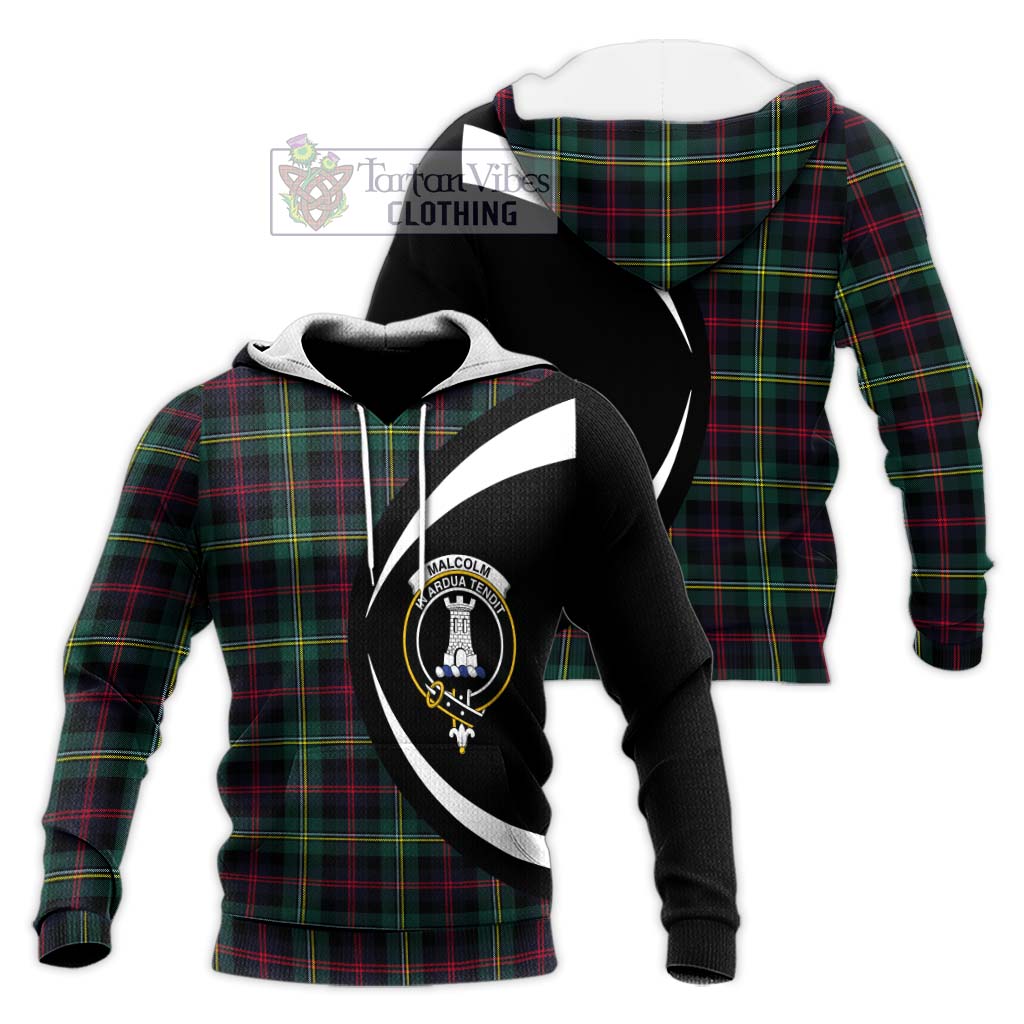 Malcolm Modern Tartan Knitted Hoodie with Family Crest Circle Style Unisex Knitted Pullover Hoodie - Tartan Vibes Clothing