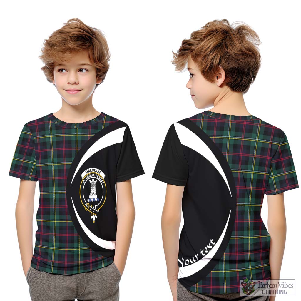 Tartan Vibes Clothing Malcolm Modern Tartan Kid T-Shirt with Family Crest Circle Style