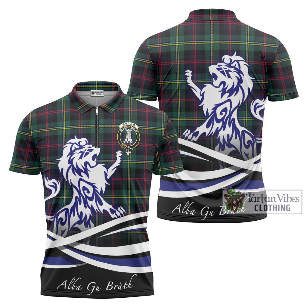 Malcolm Modern Tartan Zipper Polo Shirt with Alba Gu Brath Regal Lion Emblem Unisex - Tartanvibesclothing Shop