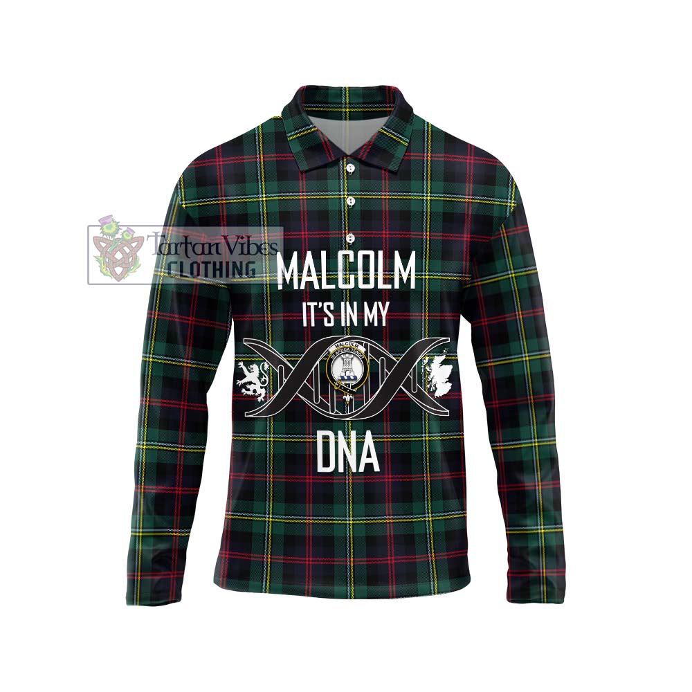 Malcolm Modern Tartan Long Sleeve Polo Shirt with Family Crest DNA In Me Style Unisex - Tartanvibesclothing Shop