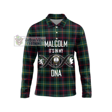 Malcolm Modern Tartan Long Sleeve Polo Shirt with Family Crest DNA In Me Style