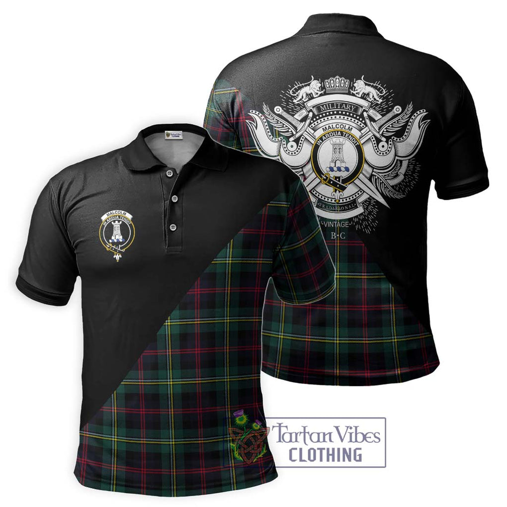 Malcolm Modern Tartan Polo Shirt with Family Crest and Military Logo Style Kid - Tartanvibesclothing Shop