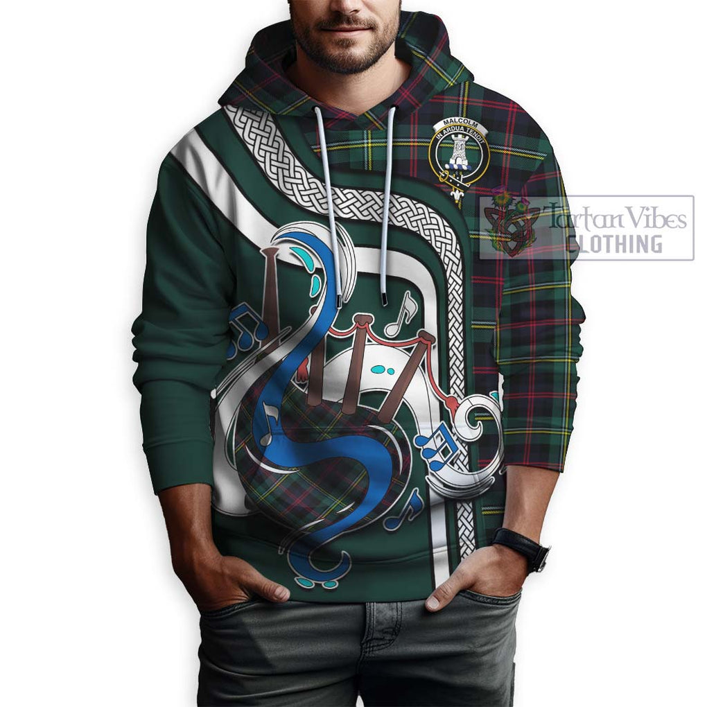 Malcolm Modern Tartan Hoodie with Epic Bagpipe Style Zip Hoodie - Tartanvibesclothing Shop