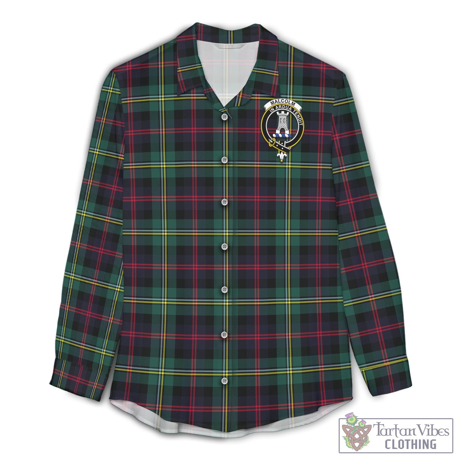 Tartan Vibes Clothing Malcolm Modern Tartan Womens Casual Shirt with Family Crest