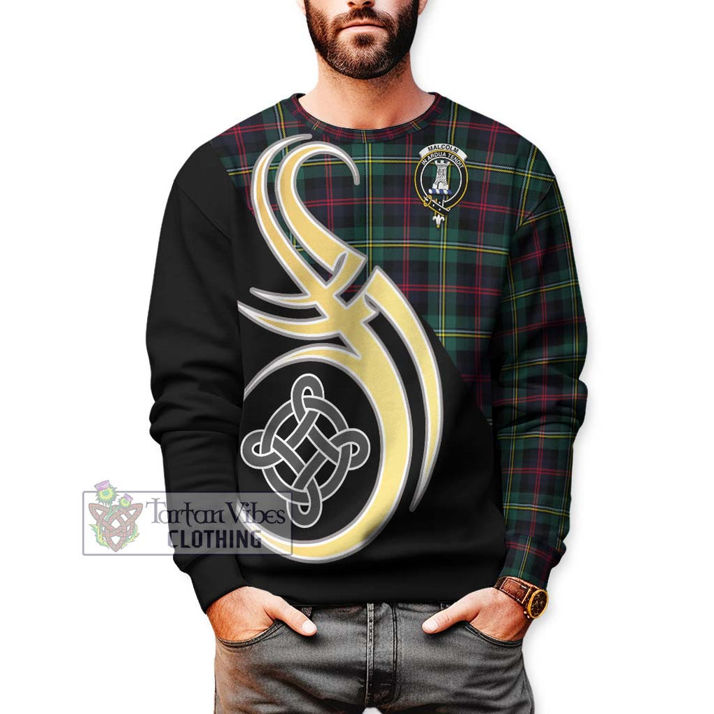 Malcolm Modern Tartan Sweatshirt with Family Crest and Celtic Symbol Style Unisex - Tartan Vibes Clothing