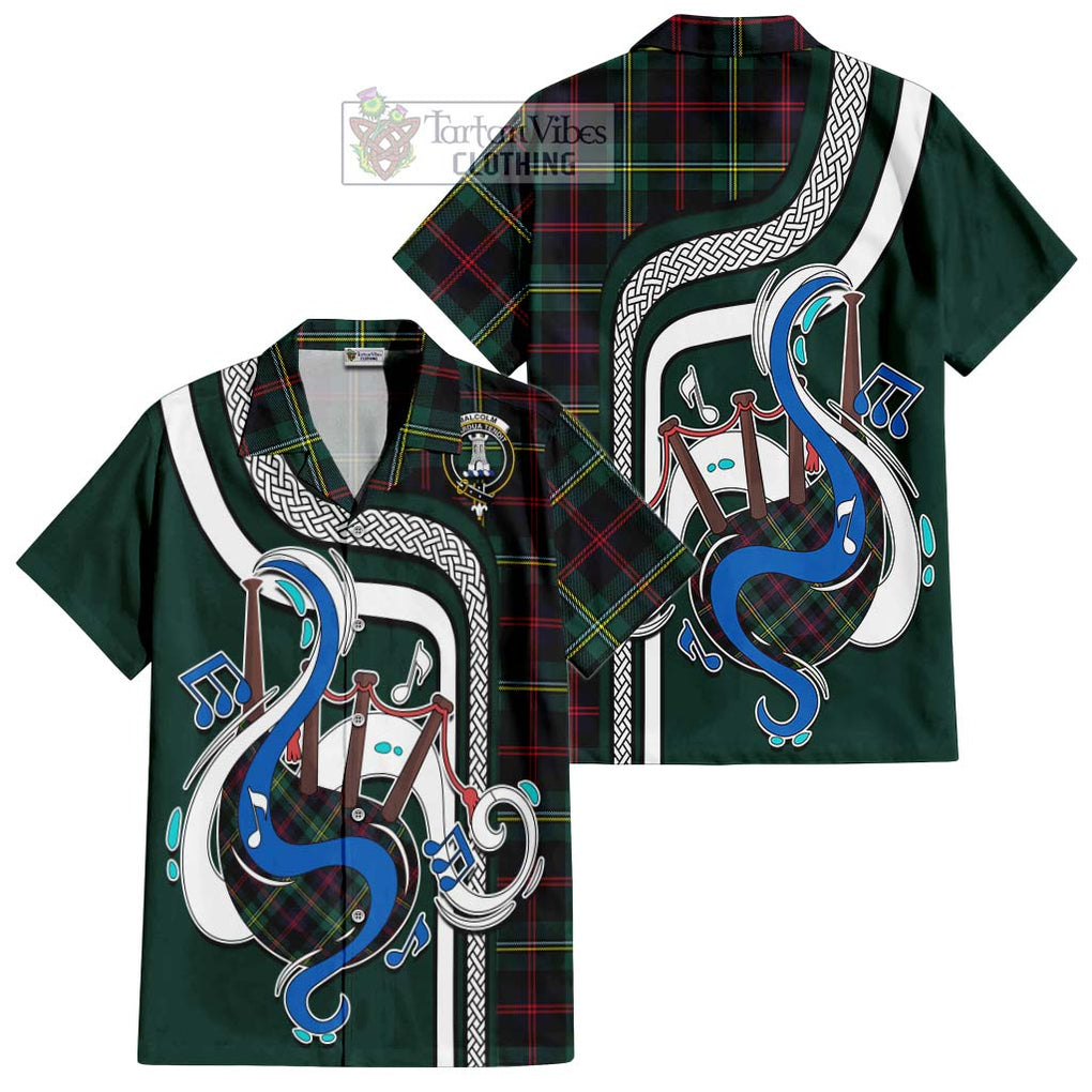 Malcolm Modern Tartan Short Sleeve Button Shirt with Epic Bagpipe Style Kid - Tartanvibesclothing Shop