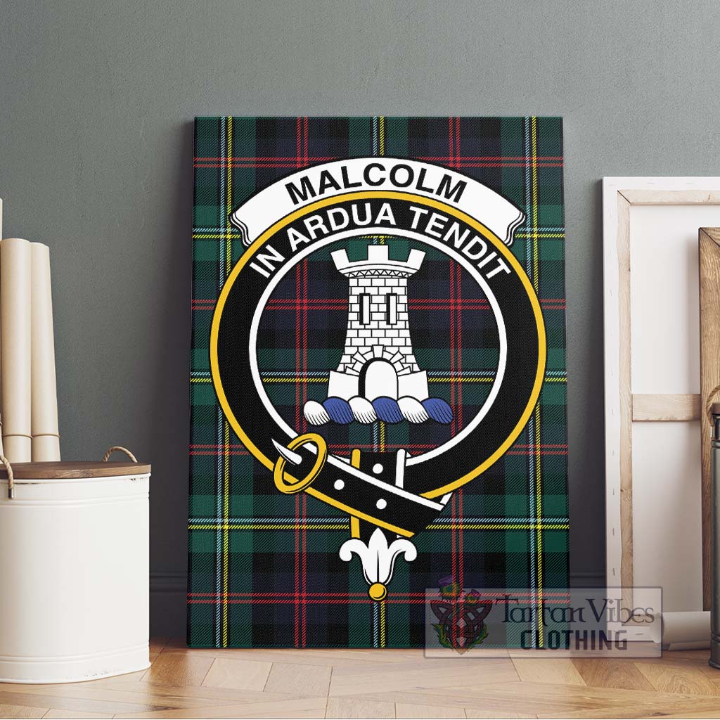 Tartan Vibes Clothing Malcolm Modern Tartan Canvas Print Wall Art with Family Crest