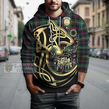 Malcolm Modern Tartan Hoodie with Family Crest Celtic Wolf Style