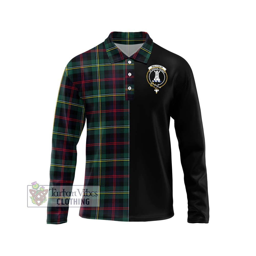 Malcolm Modern Tartan Long Sleeve Polo Shirt with Family Crest and Half Of Me Style Unisex - Tartanvibesclothing Shop