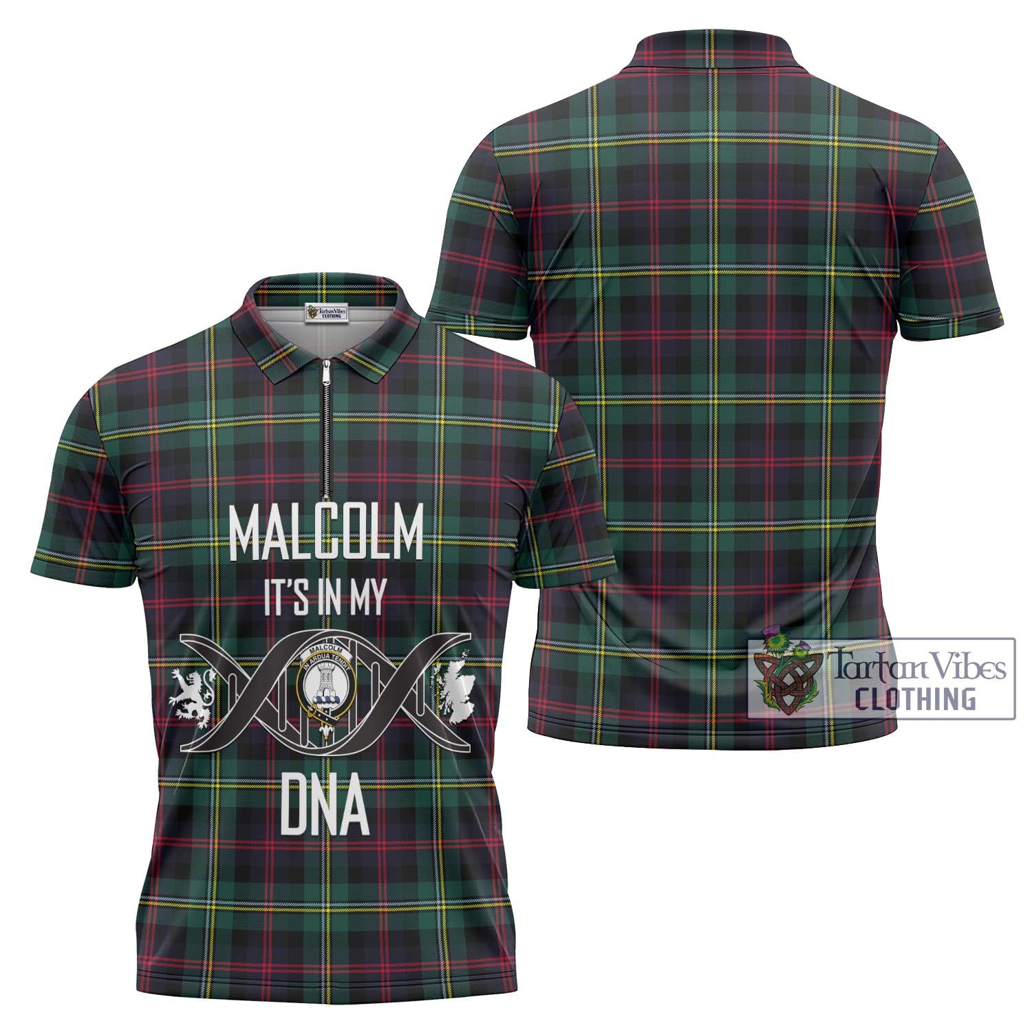 Tartan Vibes Clothing Malcolm Modern Tartan Zipper Polo Shirt with Family Crest DNA In Me Style