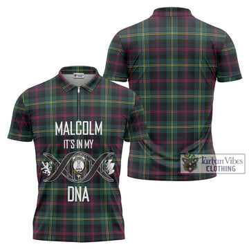 Malcolm Modern Tartan Zipper Polo Shirt with Family Crest DNA In Me Style