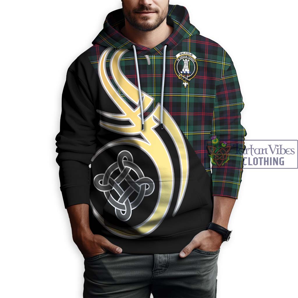 Malcolm Modern Tartan Hoodie with Family Crest and Celtic Symbol Style Zip Hoodie - Tartan Vibes Clothing