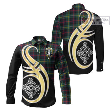 Malcolm Modern Tartan Long Sleeve Button Shirt with Family Crest and Celtic Symbol Style