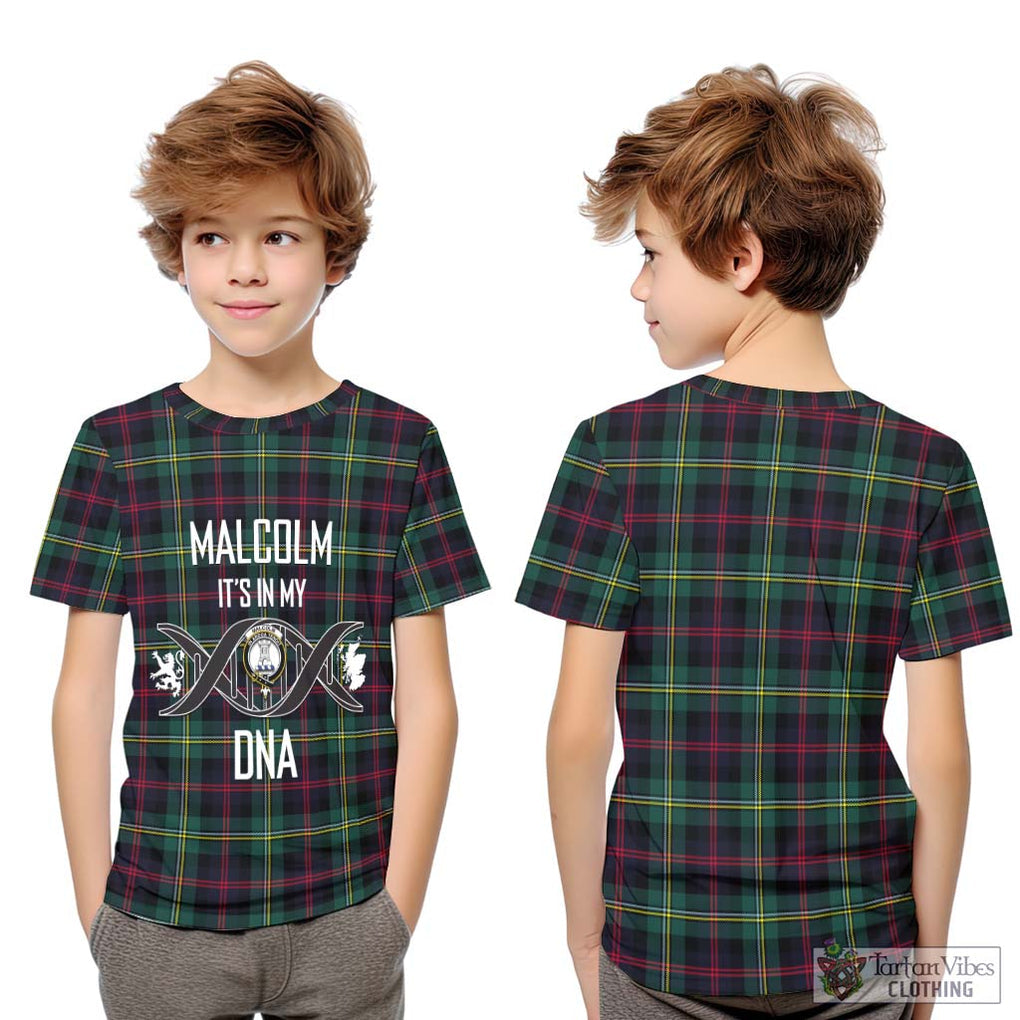 Malcolm Modern Tartan Kid T-Shirt with Family Crest DNA In Me Style Youth XL Size14 - Tartanvibesclothing Shop