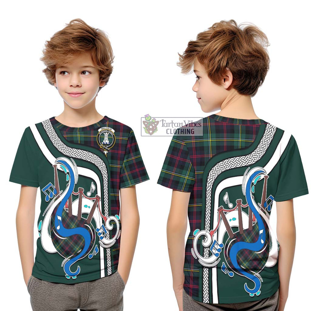 Tartan Vibes Clothing Malcolm Modern Tartan Kid T-Shirt with Epic Bagpipe Style