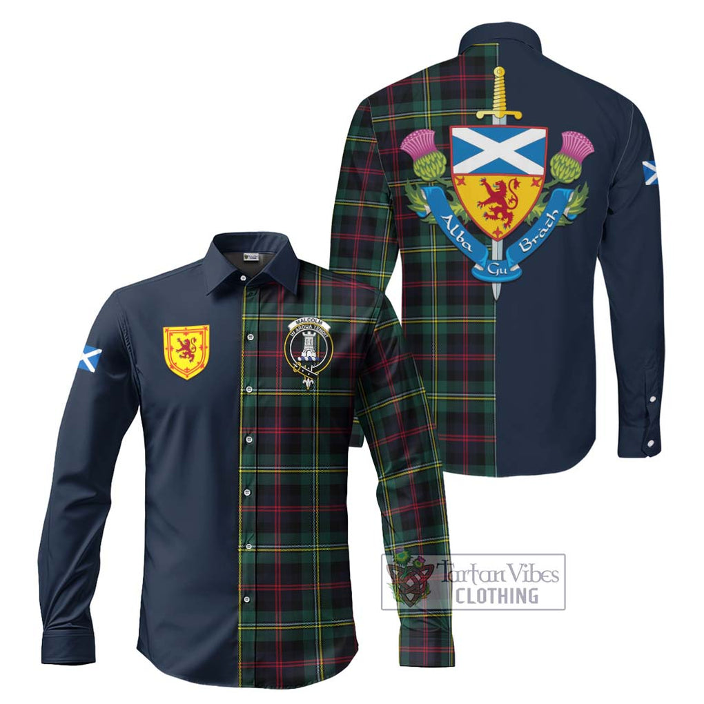 Tartan Vibes Clothing Malcolm Modern Tartan Long Sleeve Button Shirt with Scottish Lion Royal Arm Half Style