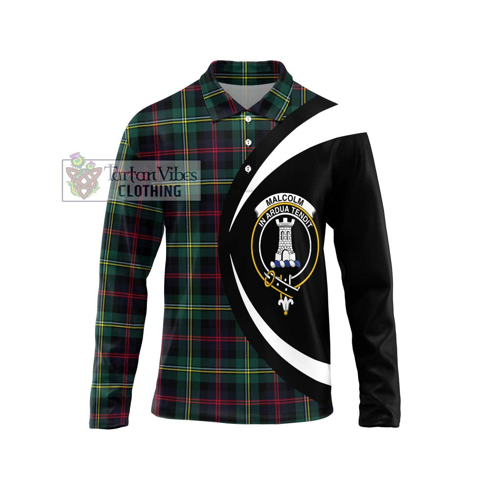 Malcolm Modern Tartan Long Sleeve Polo Shirt with Family Crest Circle Style Unisex - Tartan Vibes Clothing