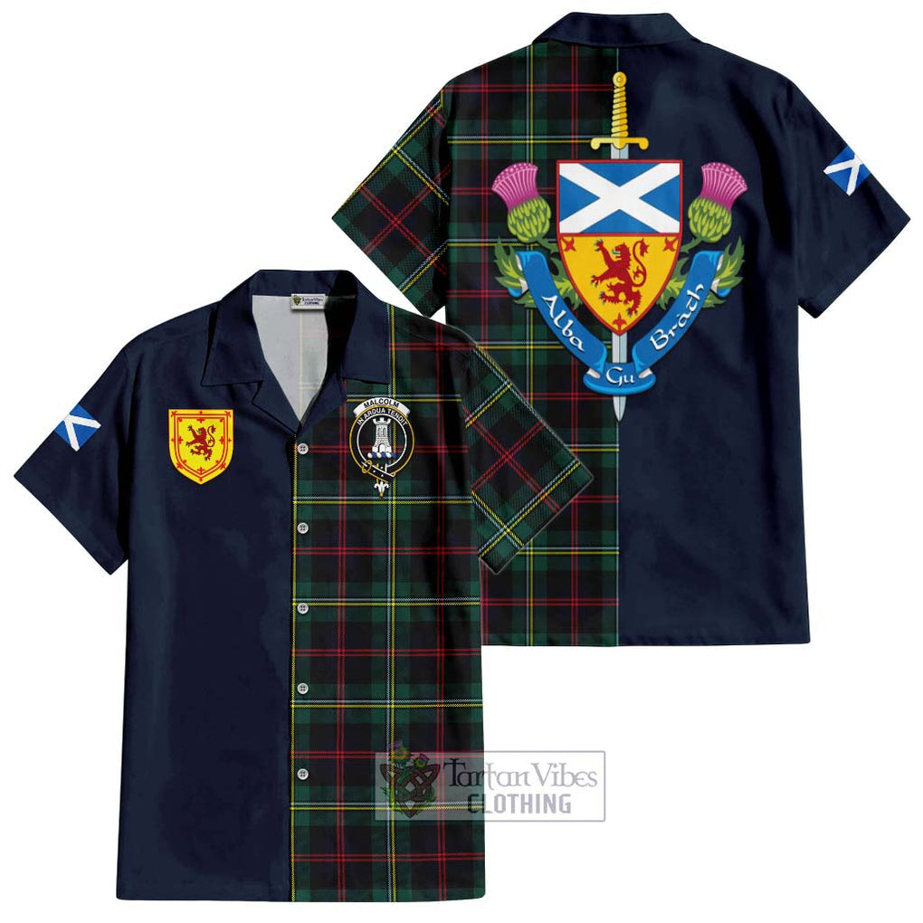 Tartan Vibes Clothing Malcolm Modern Tartan Short Sleeve Button Shirt with Scottish Lion Royal Arm Half Style