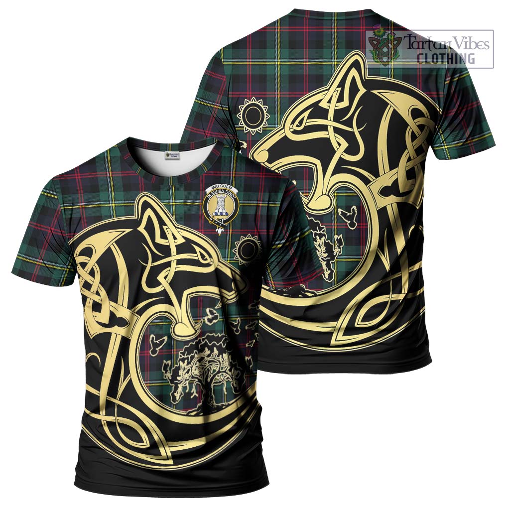 Tartan Vibes Clothing Malcolm Modern Tartan T-Shirt with Family Crest Celtic Wolf Style