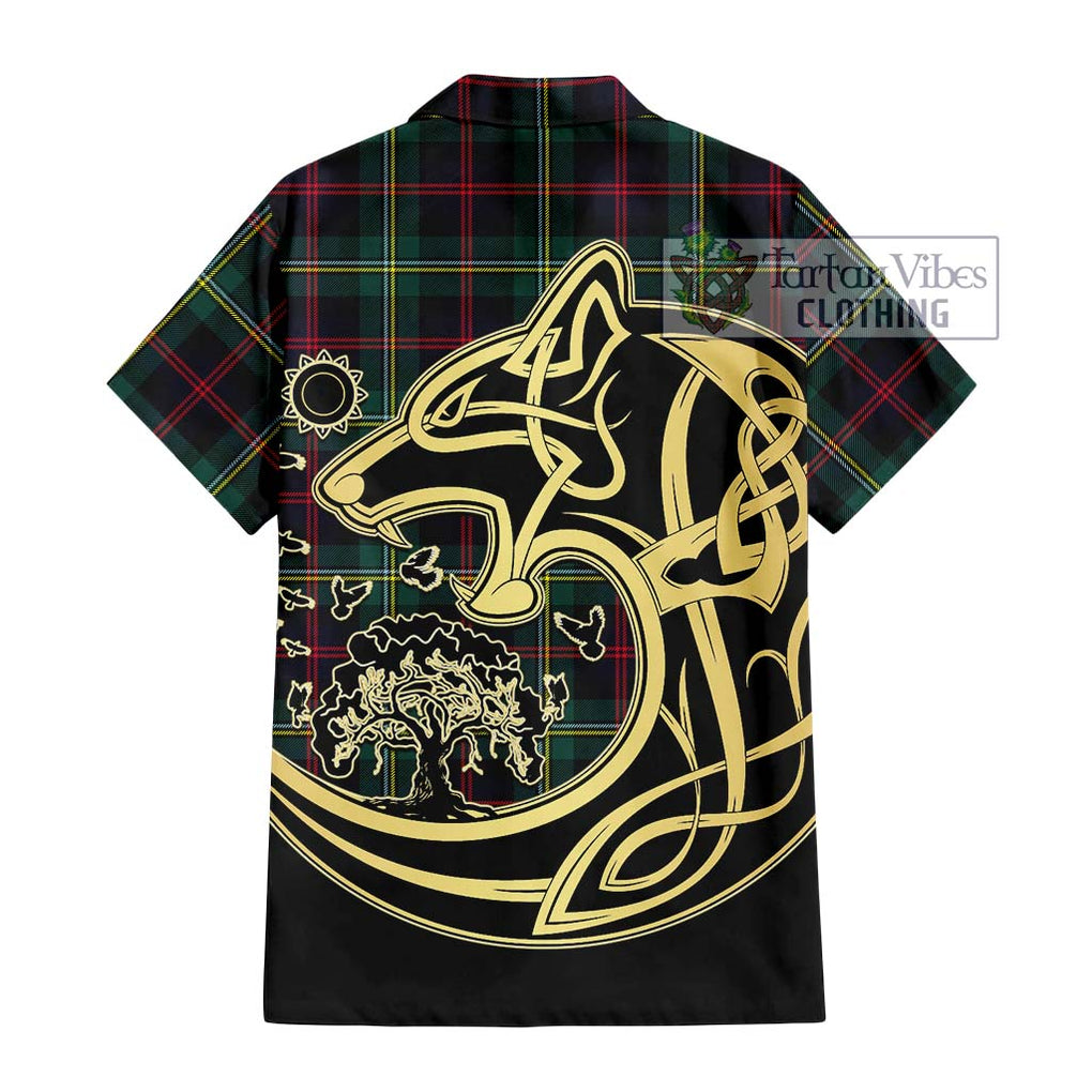 Malcolm Modern Tartan Short Sleeve Button Shirt with Family Crest Celtic Wolf Style - Tartan Vibes Clothing