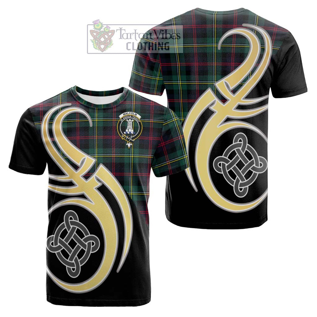 Tartan Vibes Clothing Malcolm Modern Tartan Cotton T-shirt with Family Crest and Celtic Symbol Style