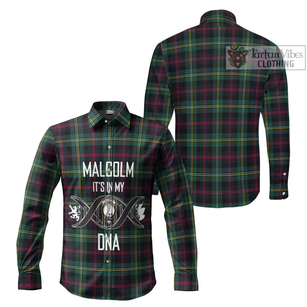 Malcolm Modern Tartan Long Sleeve Button Shirt with Family Crest DNA In Me Style Men's Shirt - Tartanvibesclothing Shop