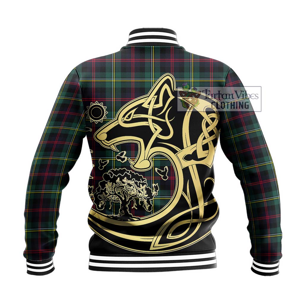 Tartan Vibes Clothing Malcolm Modern Tartan Baseball Jacket with Family Crest Celtic Wolf Style