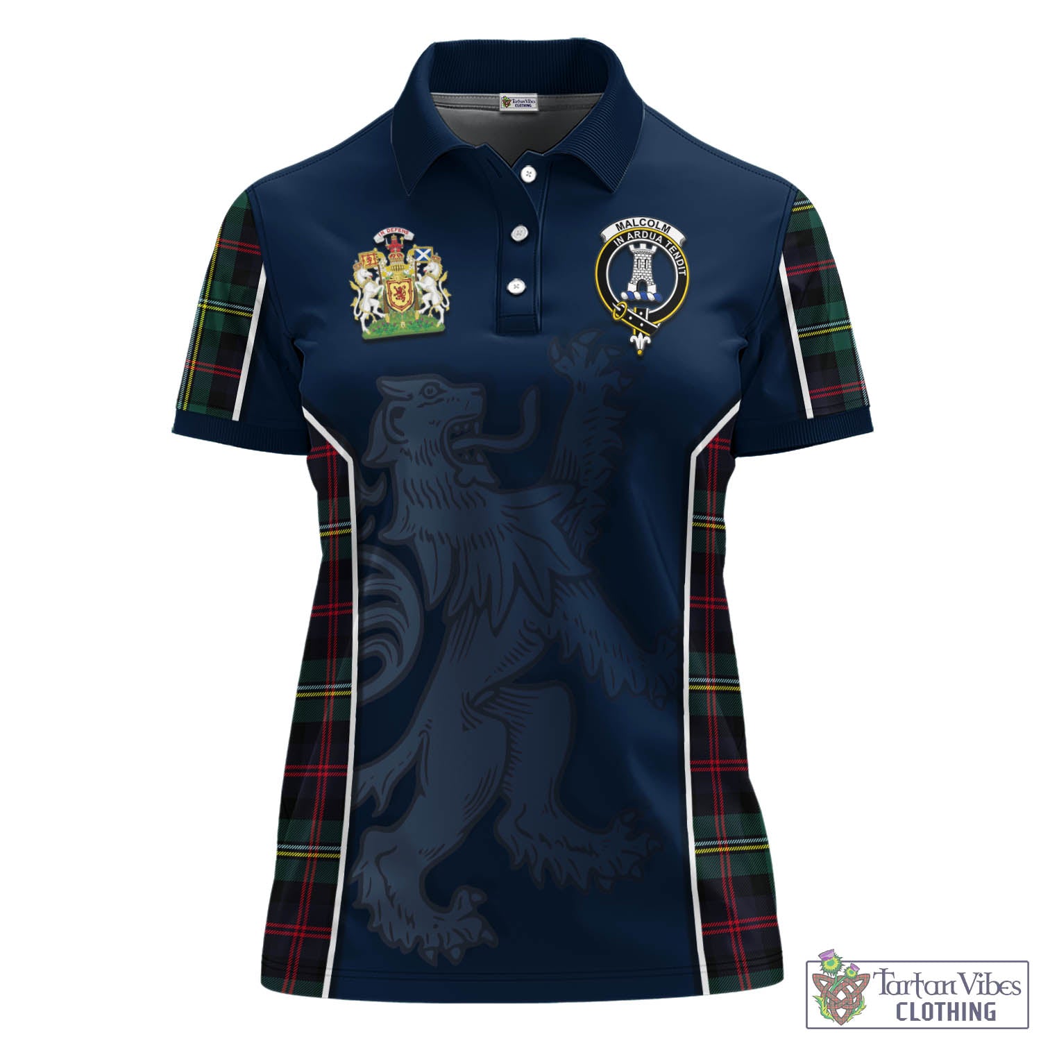 Malcolm Modern Tartan Women's Polo Shirt with Family Crest and Lion Rampant Vibes Sport Style - Tartan Vibes Clothing