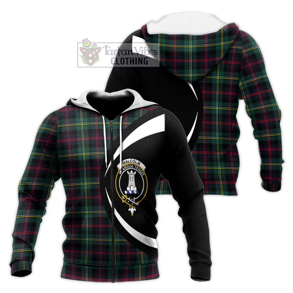 Malcolm Modern Tartan Knitted Hoodie with Family Crest Circle Style Unisex Knitted Zip Hoodie - Tartan Vibes Clothing