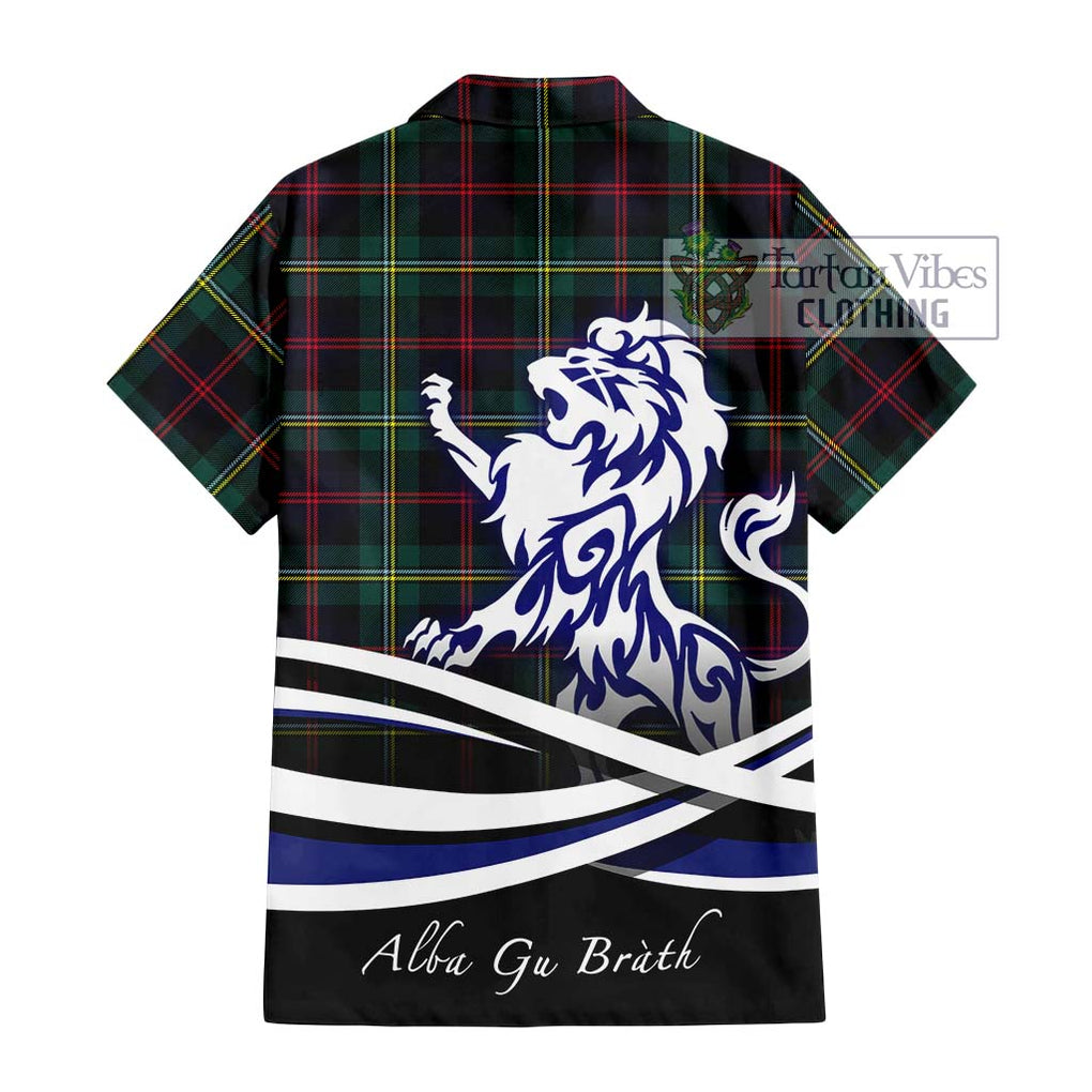 Malcolm Modern Tartan Short Sleeve Button Shirt with Alba Gu Brath Regal Lion Emblem - Tartanvibesclothing Shop