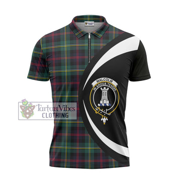 Malcolm Modern Tartan Zipper Polo Shirt with Family Crest Circle Style
