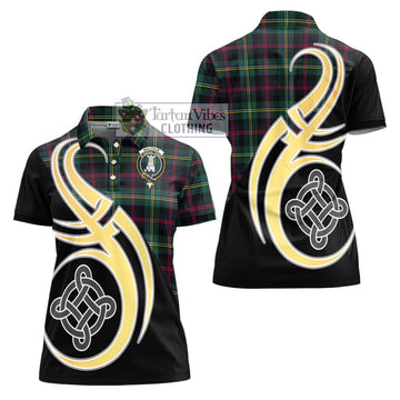 Malcolm Modern Tartan Women's Polo Shirt with Family Crest and Celtic Symbol Style