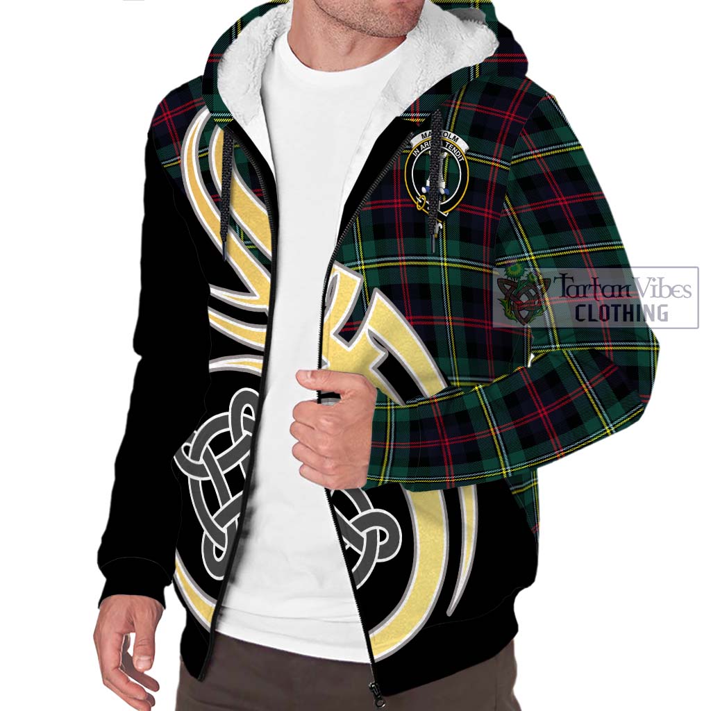 Malcolm Modern Tartan Sherpa Hoodie with Family Crest and Celtic Symbol Style - Tartan Vibes Clothing