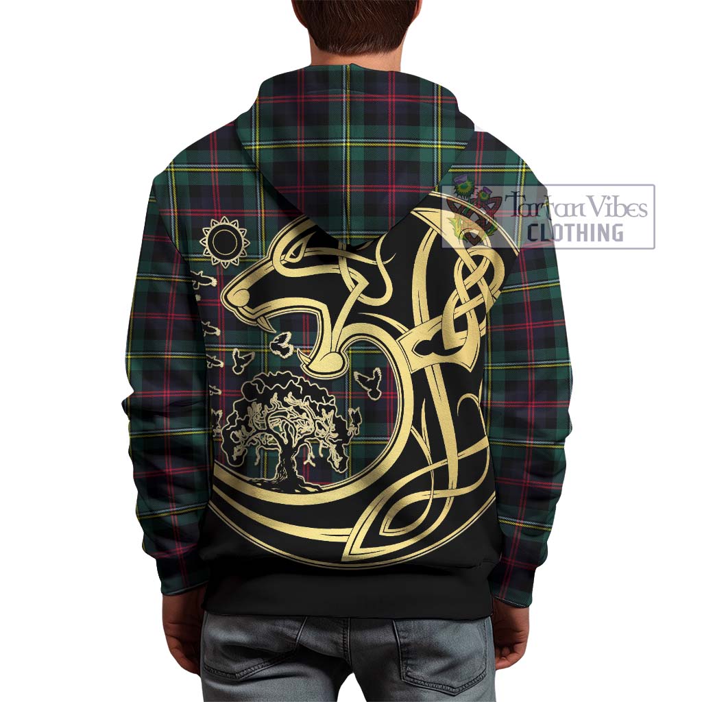 Tartan Vibes Clothing Malcolm Modern Tartan Hoodie with Family Crest Celtic Wolf Style