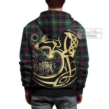 Malcolm Modern Tartan Hoodie with Family Crest Celtic Wolf Style