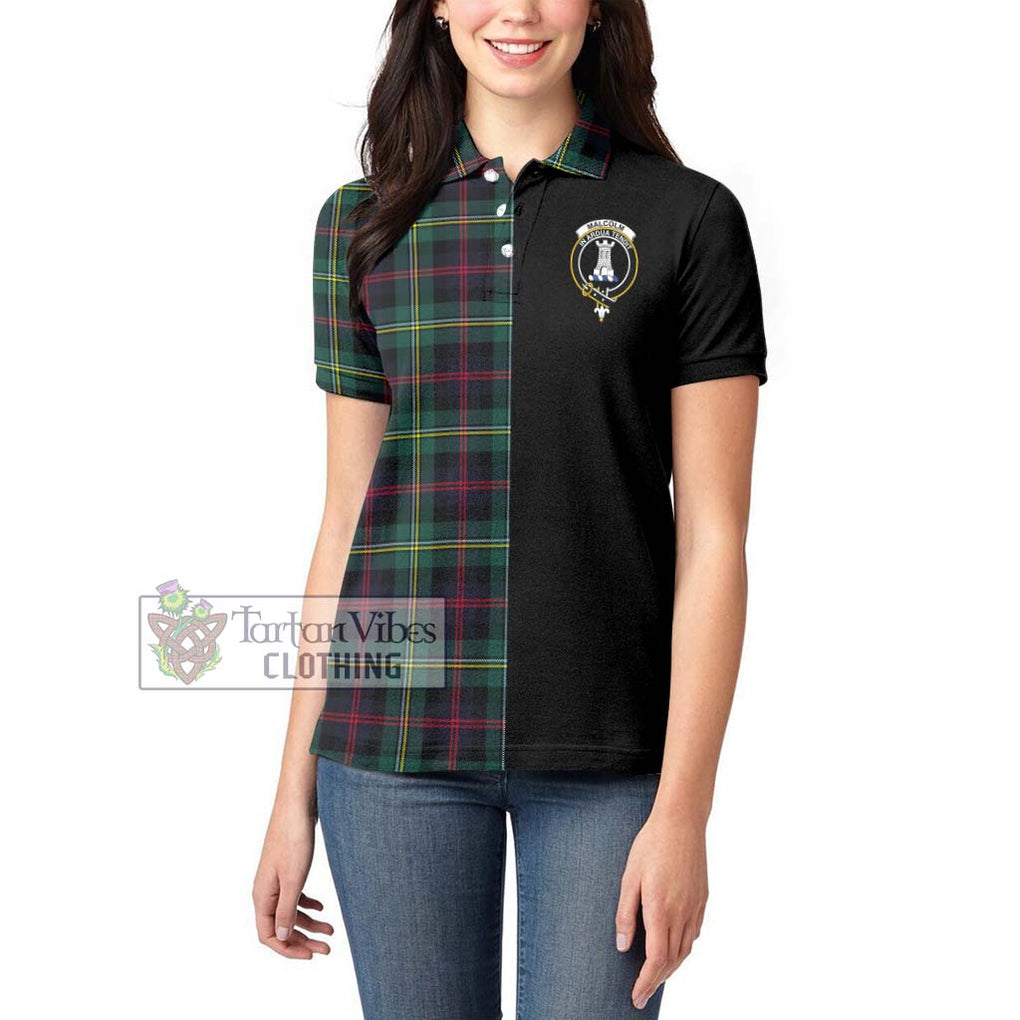 Malcolm Modern Tartan Women's Polo Shirt with Family Crest and Half Of Me Style - Tartanvibesclothing Shop