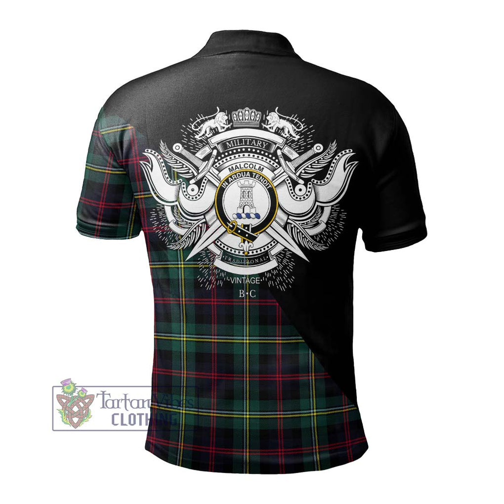 Malcolm Modern Tartan Polo Shirt with Family Crest and Military Logo Style - Tartanvibesclothing Shop