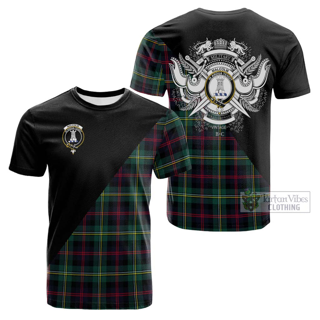 Tartan Vibes Clothing Malcolm Modern Tartan Cotton T-shirt with Family Crest and Military Logo Style