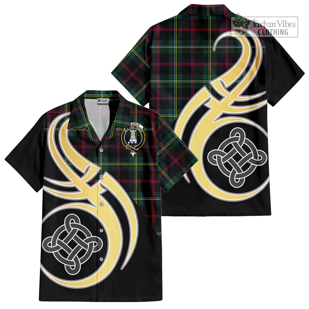 Malcolm Modern Tartan Short Sleeve Button Shirt with Family Crest and Celtic Symbol Style - Tartan Vibes Clothing