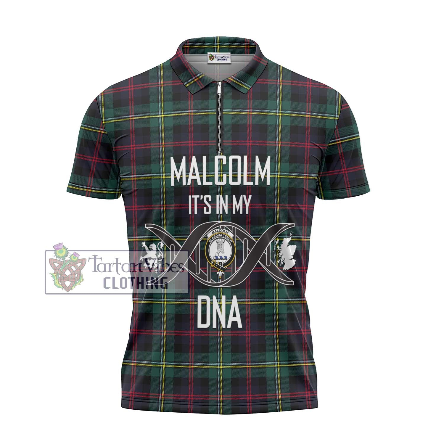 Tartan Vibes Clothing Malcolm Modern Tartan Zipper Polo Shirt with Family Crest DNA In Me Style